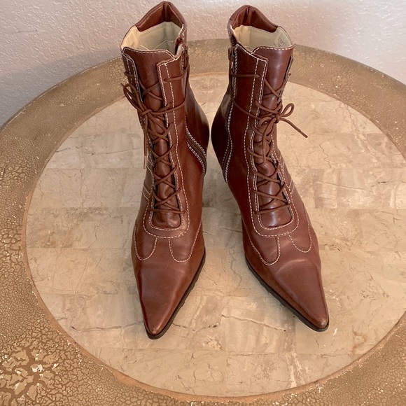 Carlos Santana Shoes - Carlos Vintage Brown Leather Lace Up Granny Boot Size 7 1/2